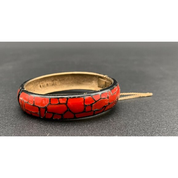VTG Eisenberg Red Mosaic Hinged Bangle Bracelet 60s Jewelry Collectible - Picture 2 of 8